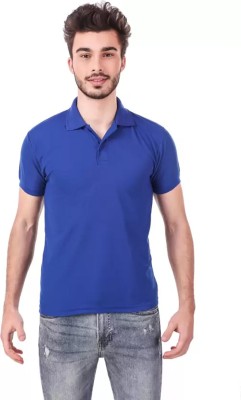 YUALIN CREATION Solid Men Polo Neck Blue T-Shirt