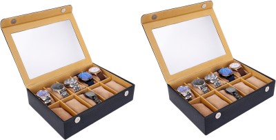 LEDO Watch Case 10 Black Slots PACK OF 2 Watch Box(Black, Holds 10 Watches)