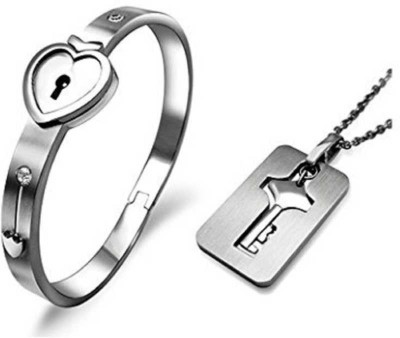 University Trendz Stainless Steel Silver Bracelet(Pack of 2)