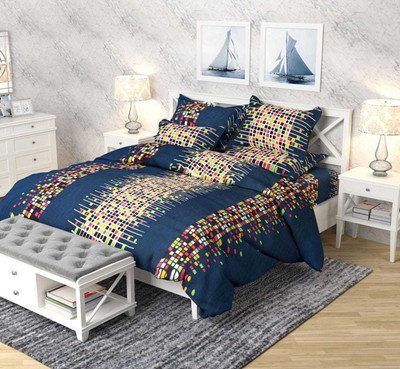 SUJATA 150 TC Polycotton Double 3D Printed Flat Bedsheet(Pack of 1, Blue)