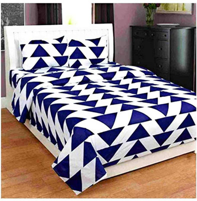 SAMRAT 140 TC Polycotton Double Geometric Flat Bedsheet(Pack of 1, Blue)