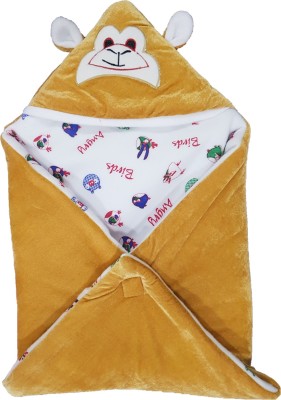 BRANDONN Printed Single Hooded Baby Blanket for  Mild Winter(Satin, Beige)