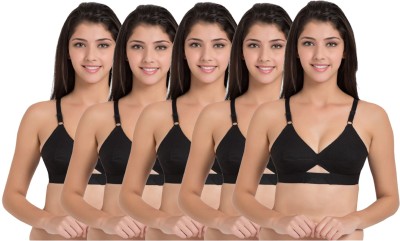 Desiprime Stylish B Cup Everyday Bra Set of 5 Women Training/Beginners Non Padded Bra(Black)