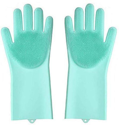 Rixim Silicone Kitchen Magic Gloves for Dishwashing, Dish Cleaning Gloves, Scrubber for utensils Wet and Dry Disposable Glove Set(Medium Pack of 2)