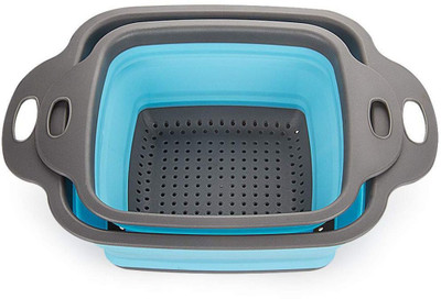 prisma collection Foldable Collapsible Kitchen Colander 2 Pcs Square Collapsible Washing up Bowl Silicone Strainer Set Filter Basket 2 Sizes Collapsible Colander(Blue Pack of 2)