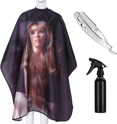 Angel Infinite Combo Of Hair Cutting Apron Cape(Multicolor), Straight Razor(Silver), and Spray Bottle (Black) Set Of 3(3 Items in the set)
