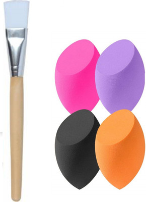SKINPLUS Face Pack Brush MULTIPURPOSE BRUSH WITH 4 BLENDER SPONGE(5 Items in the set)