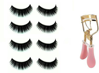 SKINPLUS FALSE EYELASH PACK OF 4 WITH 1 EYELASH CURLER(5 Items in the set)