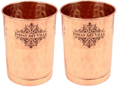 IndianArtVilla (Pack of 2) Pure Copper Flate Hammered Set of 2 Glass Tumbler 300 ML each - Serving & Drinking Water Home Hotel Restaurant Good health Benefit Glass Water/Juice Glass(600 ml, Copper, Brown)