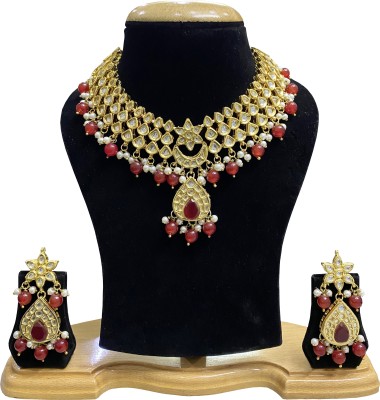 Nuhatraders Metal, Glass, Alloy Gold-plated Red, White Jewellery Set(Pack of 1)