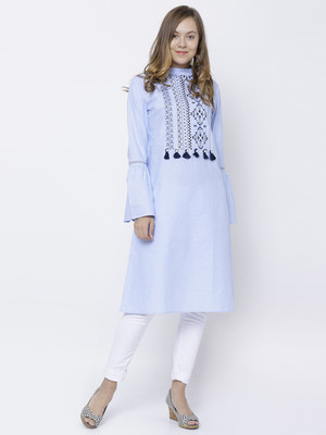Vishudh Women Printed A-line Kurta(Light Blue)