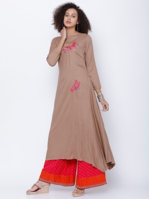 Vishudh Women Solid A-line Kurta(Beige)