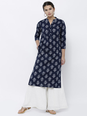 Vishudh Women Embroidered Straight Kurta(Dark Blue)