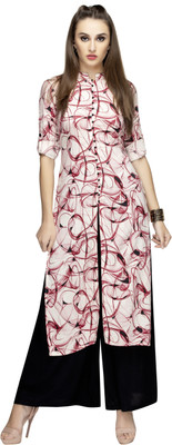 NIBHZ Women Abstract, Checkered, Solid Straight Kurta(Maroon, Black)