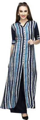 NIBHZ Women Striped, Checkered, Solid A-line Kurta(Blue)