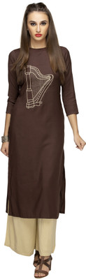 NIBHZ Women Embroidered Straight Kurta(Brown)