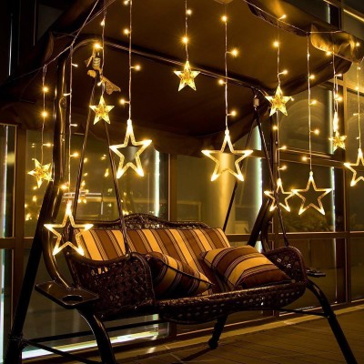 LAKSH FASHION Decorative Star Curtain LED Lights for Diwali Christmas Wedding - 2.5 Meter (1 Curtain, 138 LED, 6+6 Star) , Diwali Star Light Curtain , Diwali led Lights, Best Gift for Diwali Night Lamp(19 cm, Multicolor)