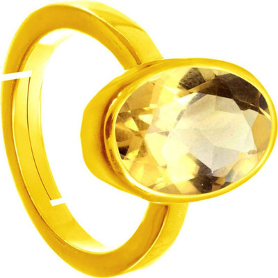 Chopra Gems Untreatet Natural Yellow Sapphire Pukhraj Ring for Women's/Men's {Lab Certified} Brass Sapphire Gold Plated Ring