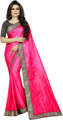 Suali Solid/Plain Bollywood Silk Blend Saree(Pink)