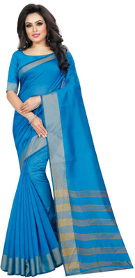 Divastri Solid/Plain Bollywood Cotton Silk Saree(Blue)