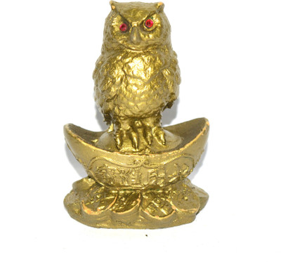 ONRR Collections Feng-shui Ingot Wealth Owl for Health, Wealth , Prosperity & Protection Decorative Showpiece  -  11 cm(Polyresin, Gold)