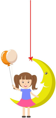 Littlebuds 100 cm Moon With Girl Removable Sticker(Pack of 1)