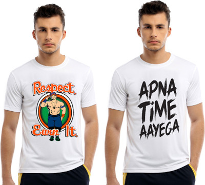 BFB Printed Men Round Neck White T-Shirt(Pack of 2)