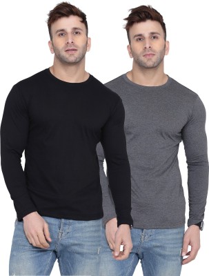 New Trends Collection Solid Men Round Neck Black, Grey T-Shirt
