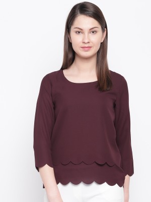 RARE Casual Regular Sleeve Solid Women Maroon Top