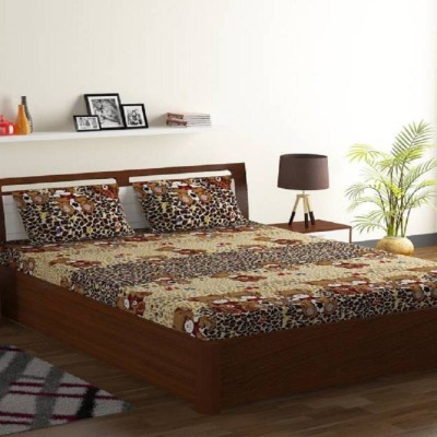 New panipat textile zone 104 TC Microfiber Double 3D Printed Fitted & Flat Bedsheet(Pack of 1, Brown)