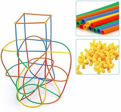 Villy DIY Plastic Brick Set 4D Space Children Intelligence Plastic Pipe Blocks Building Toys Straws and connectors (4D Bricks)(Multicolor)