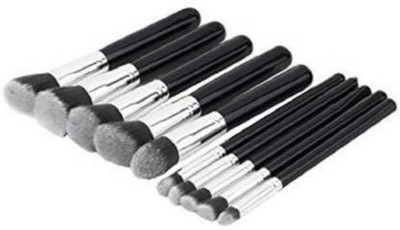 LARA KOSSLER Professional Series Kabuki Makeup Brush Set - Black (Pack of 10)(Pack of 10)
