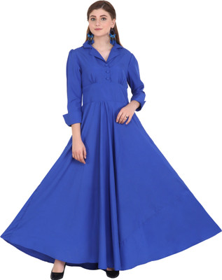 Emeros Women Fit and Flare Blue Maxi/Full Length Dress