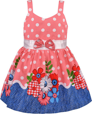 Wishkaro Girls Midi/Knee Length Casual Dress(Red, Sleeveless)