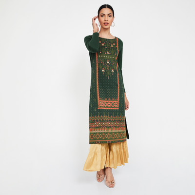Melange by Lifestyle Women Printed Straight Kurta(Dark Green)