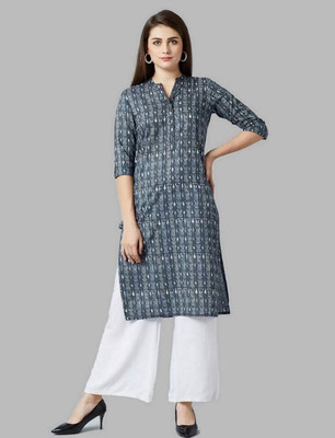 Reya Women Printed Straight Kurta(Grey)