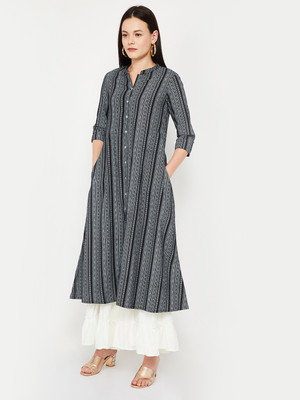 MELANGE Women Printed A-line Kurta(Black)