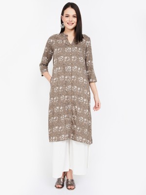 Melange by Lifestyle Women Printed Straight Kurta(Grey)