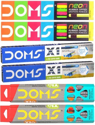 DOMS NEON RUBBER TIPPED PENCIL (20pc) +Y1 PLUS PENCIL(20pc)+X1 XTRA SUPER DARK SUPER PENCIL(20pc) Pencil(Set of 6, Multicolor)