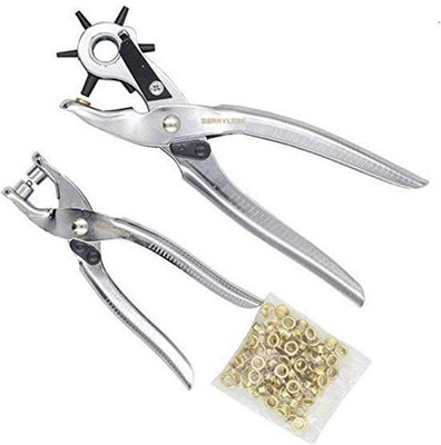 Skywalk Multi-Function Metal Handheld Leather Belt Hole Punch Tool and Grommet Setting Kit,Eyelet Pliers Button Setter Tool Kit, Set of 2 Punch Plier(Length : 8.2 inch)