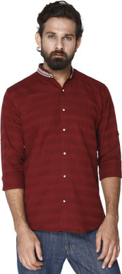 FUBAR Men Striped Party Maroon Shirt