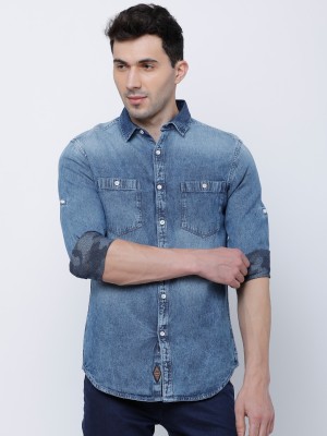 LOCOMOTIVE Men Solid Casual Light Blue Shirt