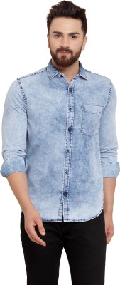 GRAND STITCH Men Washed Casual Blue Shirt