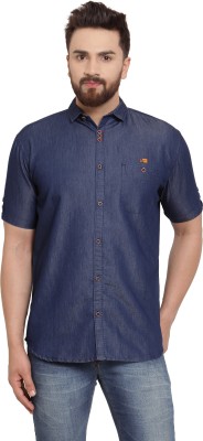 GRAND STITCH Men Washed Casual Blue Shirt