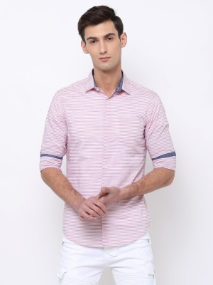 Black Coffee Men Striped Casual Pink Shirt