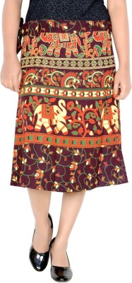 Rajvila Printed Women Wrap Around Brown Skirt