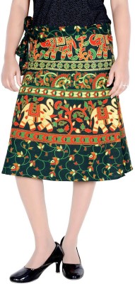 Rajvila Printed Women Wrap Around Green Skirt