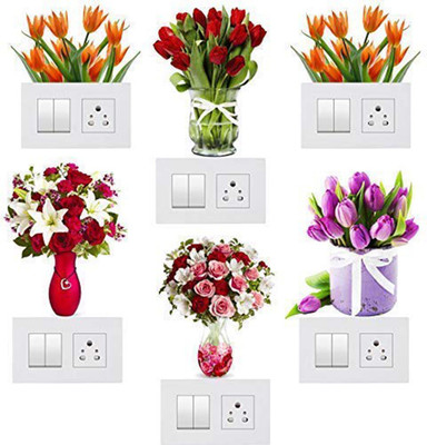 Decals Creation 35 cm Switch Sticker Green Grass Switch Board Sticker Wall Sticker Self Adhesive Sticker(Pack of 6)