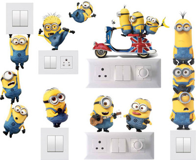 Decals Sticker 88.9 cm Switch Sticker Minions Switch Board Sticker Self Adhesive Sticker(Pack of 8)