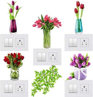Decals Sticker 1225 cm Switch Board Sticker Flowers Pot Wall Switch Stickers Self Adhesive Sticker(Pack of 6)